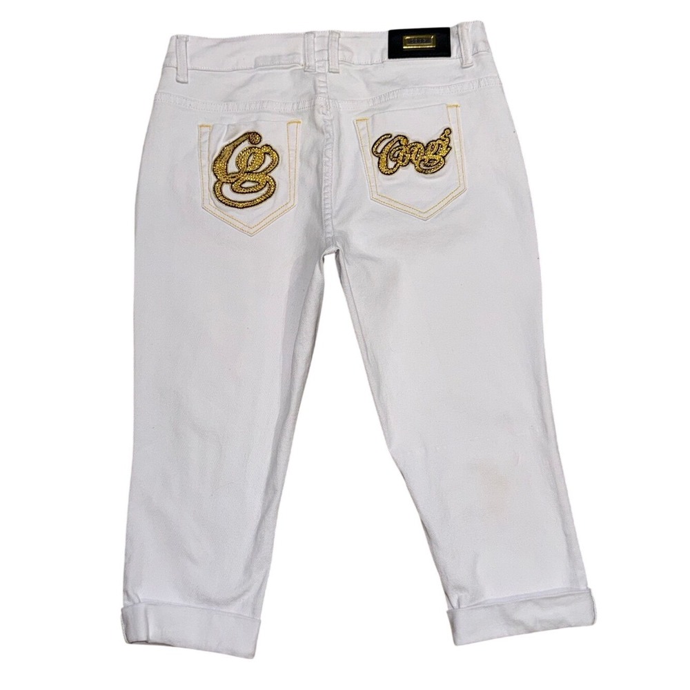 COOGI Women's Y2K White Gold Embroidered Stretch Capri Jeans | Size 14W